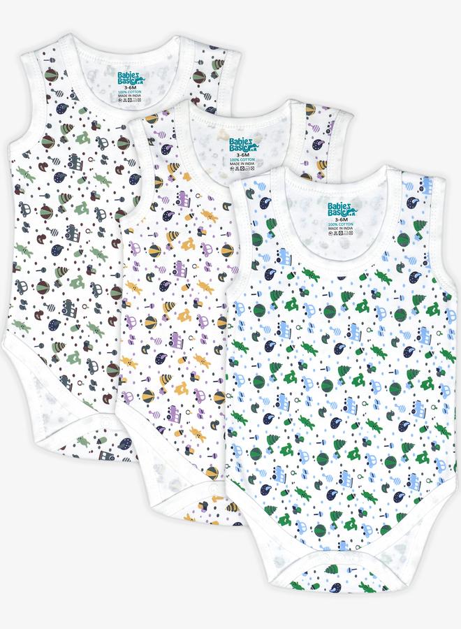 بابيز_بيسك طقم 3 قطع - بودي سوت بلا اكمام 100% قطن سوبر كومبد - Image 1